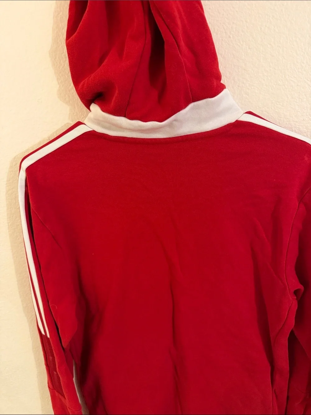 adidas Men’s Red Crewneck Hoodie with White Stripes